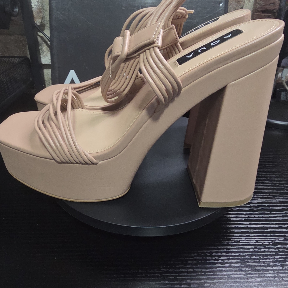 Aqua Women's Chic Tan Platform Heels - Picture 2 of 4